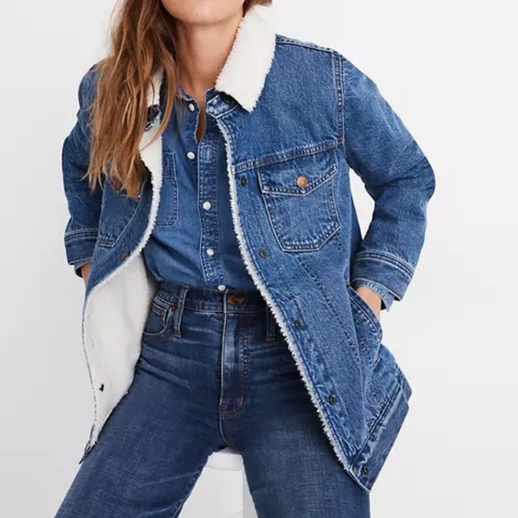 Madewell oversized denim jacket Sherpa-like Small